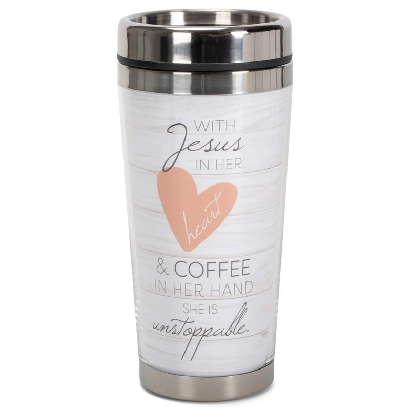 Dicksons with Jesus and Coffee She is Unstoppable 16 Ounce Stainless Steel Travel Tumbler Mug - Image 1